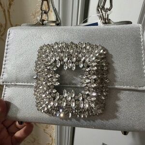 Elegant Silver Women's Bag with Crystal Embellishments